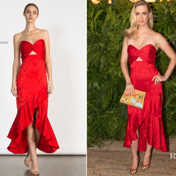 NWT Shoshanna Midnight 6 Red Jacquard Sweetheart Cutout High-Low Ruffle Dress - Picture 1 of 11